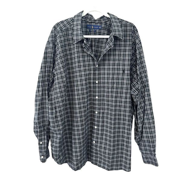 Polo Ralph Lauren Black Plaid Logo Long Sleeve Button‎ Down Shirt 3XB - Picture 1 of 4